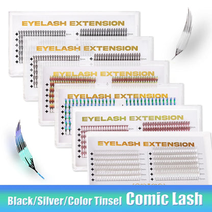 New Tinsel Anime Eyelash Extension Dual Sided Holographic Manga False Eyelash Feather Colored Christmas Party Comic Spire Lashes
