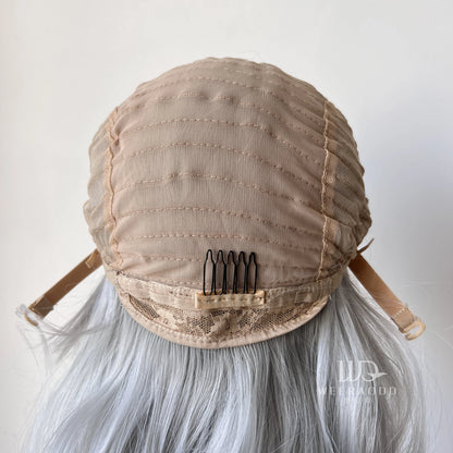 Sliver Gray 13x4 Synthetic Lace Front Wig for Women Cosplay Shoulder Length Mullet Synthetic Wigs Layers Ponytails Glueless Wigs