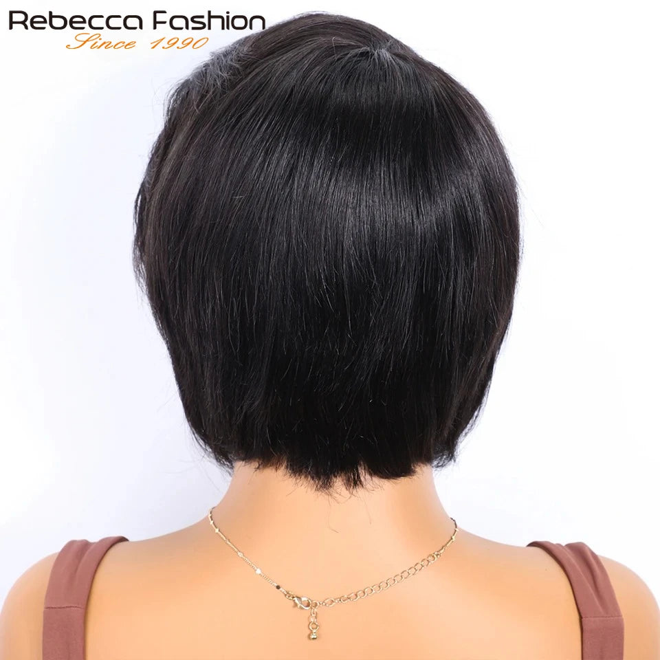 Rebecca Brazilian Short Straight Bob Human Hair Wigs With Bangs Full Machine Made Side Part Bob Human Hair Wigs For Black Women