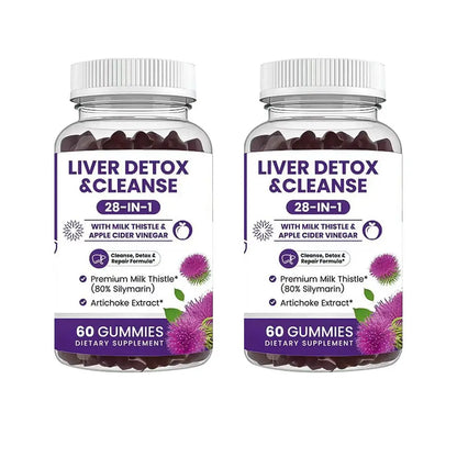 Milk Thistle Liver Support Gummies 28-in-1 Herbal Blend Apple Cider Vinegar Artichoke Daily Liver Wellness 60 Count