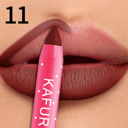 15 Colors Lipstick Pencil Waterproof Sexy Red Matte Contour Tint Lipstic Pen Long-lasting Lipliner Pen Non-stick Cup Lip Makeup