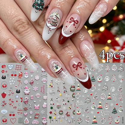 4pcs/set Christmas Snow Globe Snowflake Nail Stickers Round Wreath Polka Dots Merry Christmas Nail Decals Festival Decorations