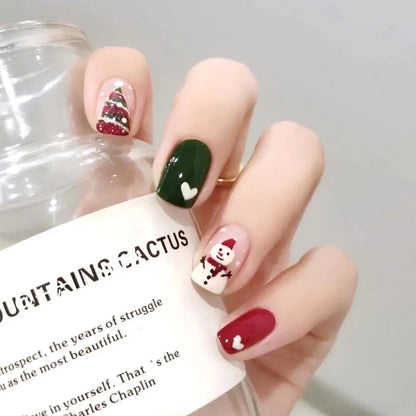 24Pcs/set Christmas Snowflake Christmas False Nails Nail Supplies Elk Pattern Christmas Fake Nails DIY Nail Accessories
