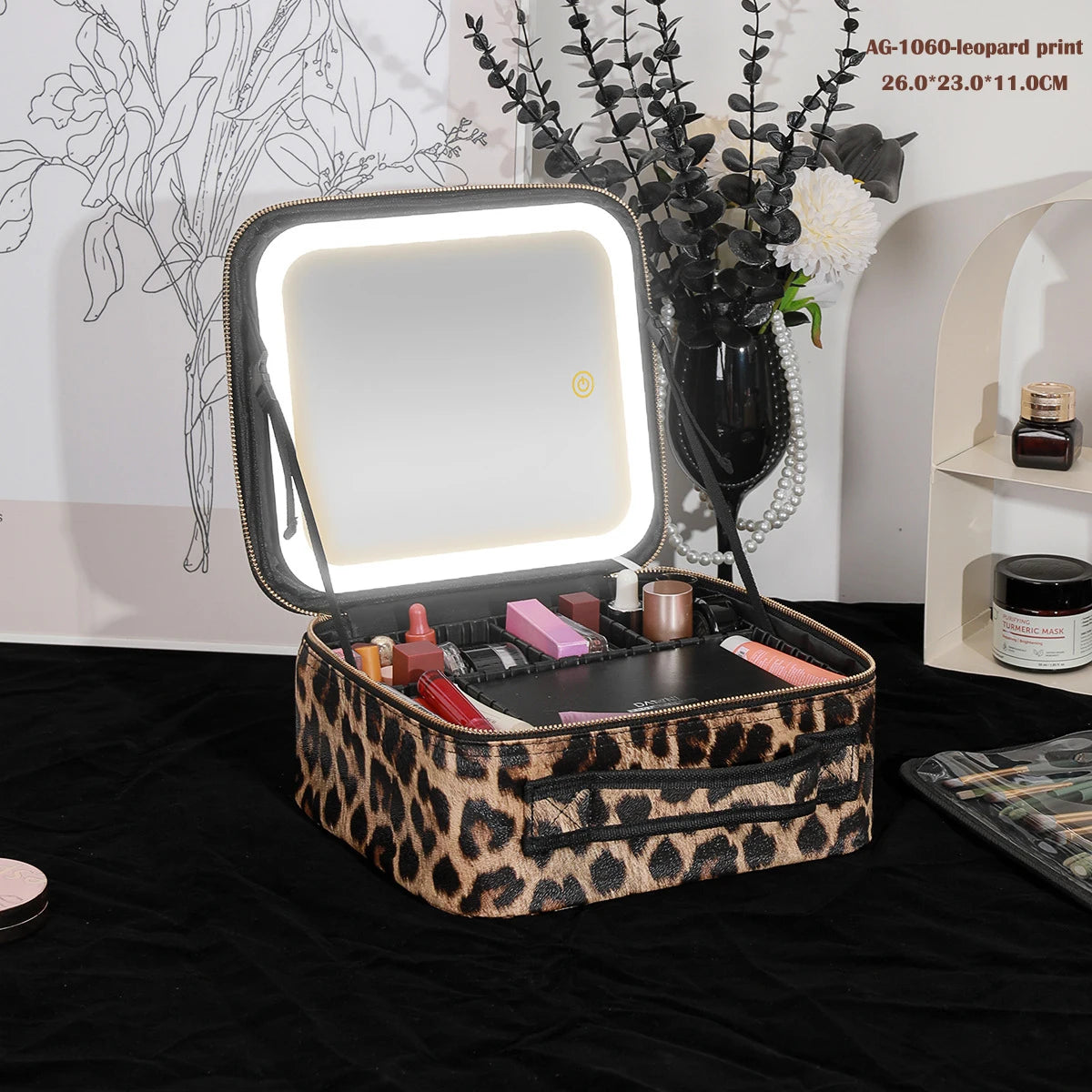 Cosmetic Portable Travel Storage Box With 2000mAh Led Rechargeable Vanity Bags Makeup Case With Led Light Mirror