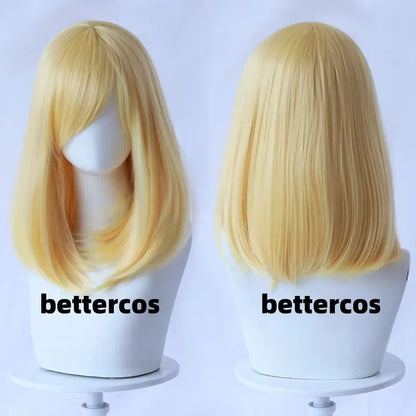 High Quality 40cm Medium Cosplay Wig With Bang Blond Pink Red White Gray Heat Resistant Synthetic Hair Wigs + Wig