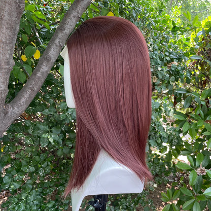 Red Brown Shoulder Length 13x4 Synthetic Lace Front Wigs Women Middle Part Synthetic Wigs Layers Glueless Wigs 150% Density Lady