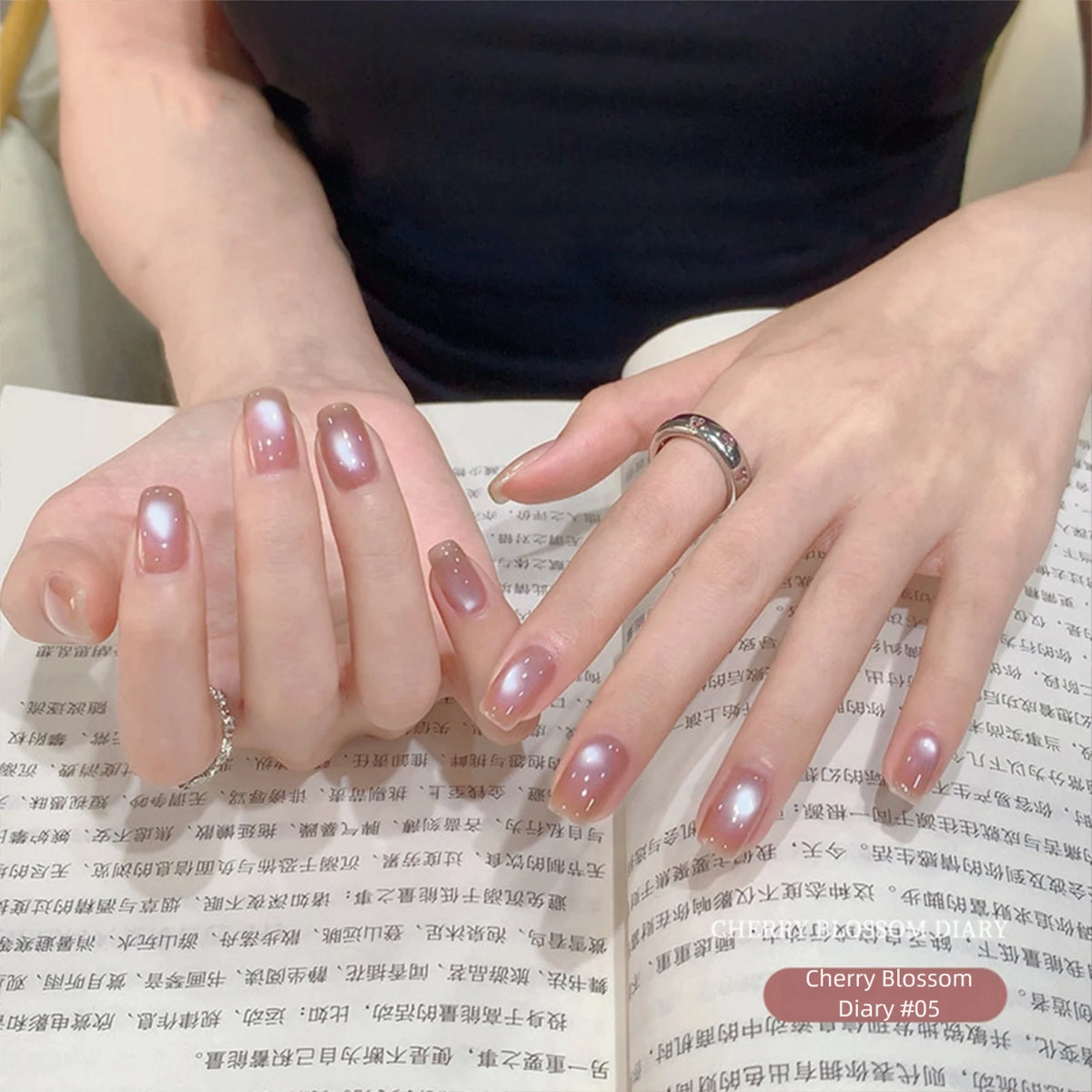 MIANEL 2026 Summer Trend Nude Pink Cat Eye Gel Nail Polish Soft Brightening Transparent Peach Pink with Glass Bead
