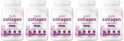 Multi Collagen Capsules 240ct Type I II III V X with Biotin Hyaluronic Acid Vitamin C Hydrolyzed Protein Supplement