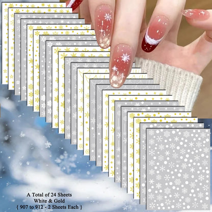 4 to 24 Sheets Xmas Snowflake Gold Silver Blue Holographic Self-Adhesive Winter Christmas Decor DIY Manicure Nail Art Stickers
