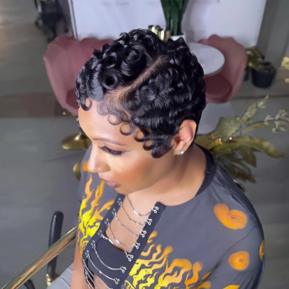 Pixie Cut Lace Front Human Hair Wigs 13x4 Lace Front Wigs Chic Elegent Short Curly Wigs Pixie Cut Curly Wig For Women