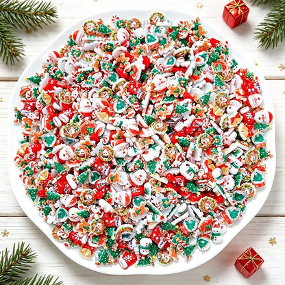 50pcs Mixed Kawaii Resin Christmas Nail Charms Xmas Santa Tree Sock Elk Bell Candy Cane Nail Ornament Flatback Nail Accessories