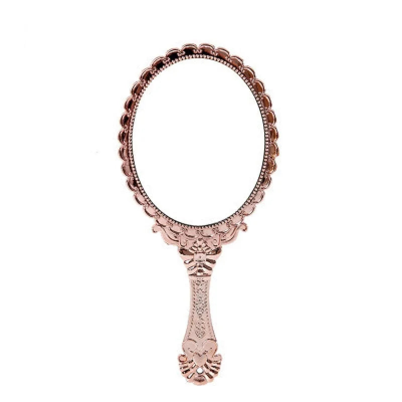 Creative Retro Makeup HD Mirror With Handle Women Bathroom Plastic Patterned Make Up Mirror Portable Handheld Antique Vanity