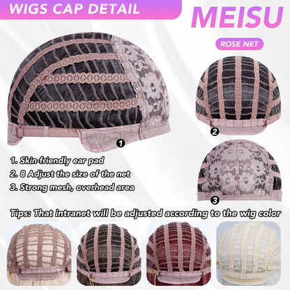 MEISU 16 Inch Black Tea Synthetic Air Bangs Wig Straight Layered Straight Wigs Fiber Heat-resistant Party or Selfie For Women