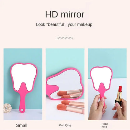 Universal Tooth Shaped Handheld Mirror PVC High Definition Makeup Mirror Dental Mirrors Gift