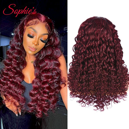Sophies 4*4 Lace Closure Human Hair Wigs 99J Color 180% Density Loose Wave Wigs For Women Brazilian Hair Remy Hair 14-28 Inches