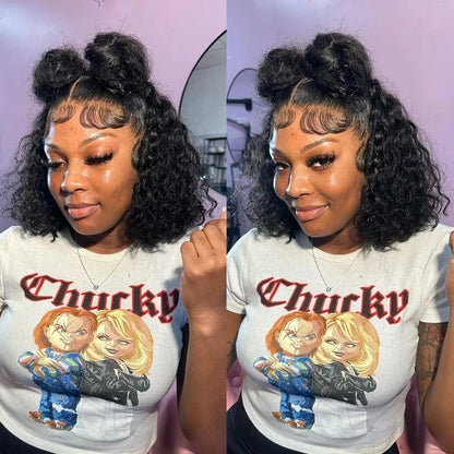 14 16 Inch Curly Deep Wave 13x4 Lace Frontal Wigs Short Bob Wig Brazilian Remy 100% Human Hair 4x4 Transparent Lace Front Wig