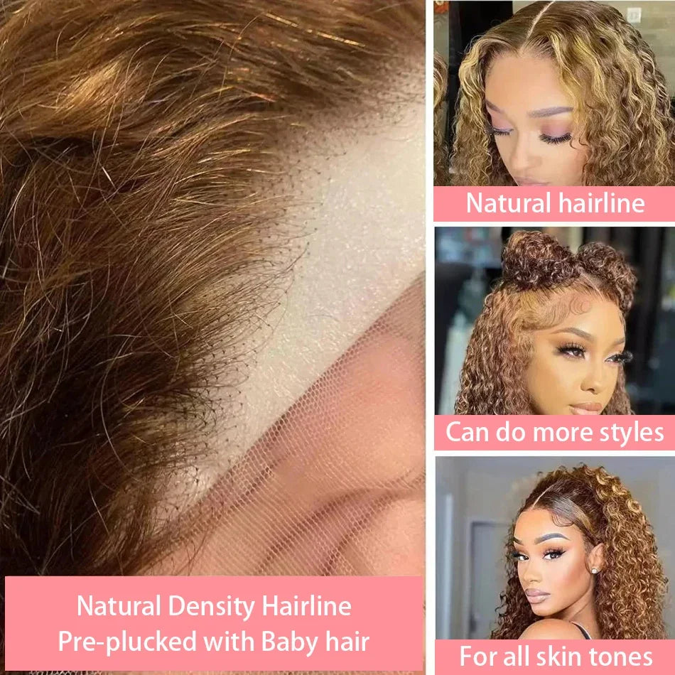 Deep Wave Highlight 13x4 HD Lace Front Bob Wigs Water Wave Human Hair Lace Frontal Wig 10-16 Inch 4/27 Color Preplucked Hair Bob