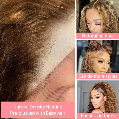Deep Wave Highlight 13x4 HD Lace Front Bob Wigs Water Wave Human Hair Lace Frontal Wig 10-16 Inch 4/27 Color Preplucked Hair Bob
