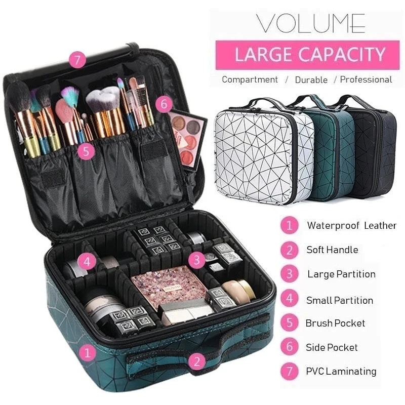New PU Leather Cosmetic Bag For Women Professional Makeup Case Travel Toiletry Makeup Bag Beauty Nail ToolBox Make Up Handbag