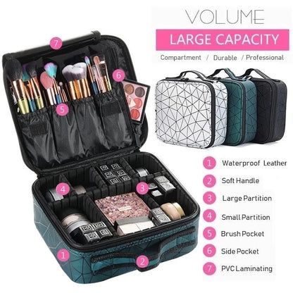 New PU Leather Cosmetic Bag For Women Professional Makeup Case Travel Toiletry Makeup Bag Beauty Nail ToolBox Make Up Handbag