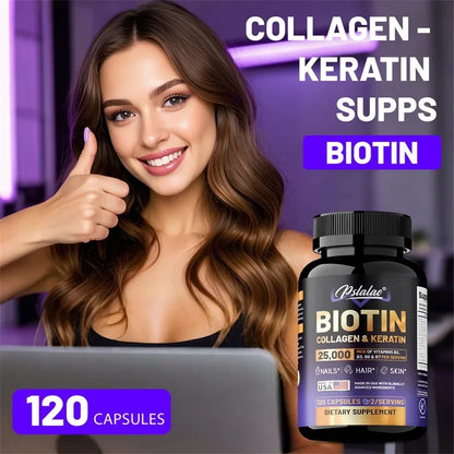 Biotin Collagen Keratin Supplement - Supports Hair & Skin Health, Promotes Collagen Synthesis, Anti-oxidation, Improves EnergySu
