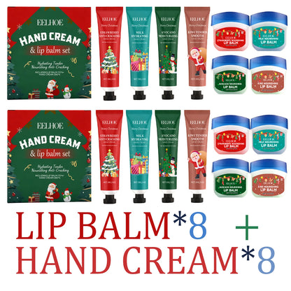 Christmas 8 Pcs Hand Cream and Lip Balm Gift Set Fruit Scented Moisturizing Nourishing Skincare for Women Travel Size 8 Pieces