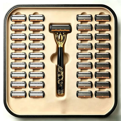 Men's Manual Safety Razor Set, Featuring 6-Layer Stainless Steel Blades and an Aloe vera Lubricating Strip | Perfect as a Gift.