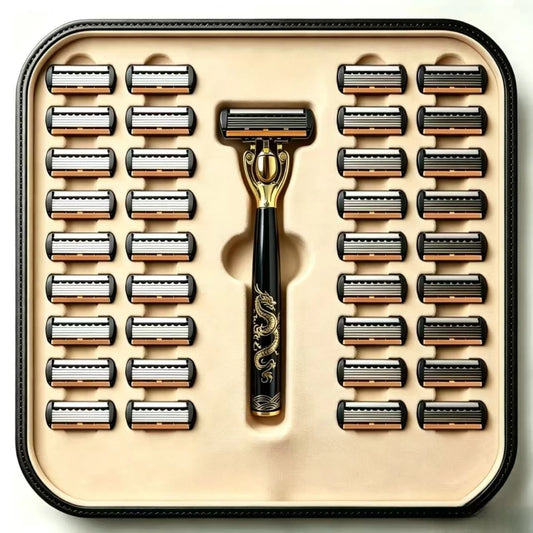 Men's Manual Safety Razor Set, Featuring 6-Layer Stainless Steel Blades and an Aloe vera Lubricating Strip | Perfect as a Gift.