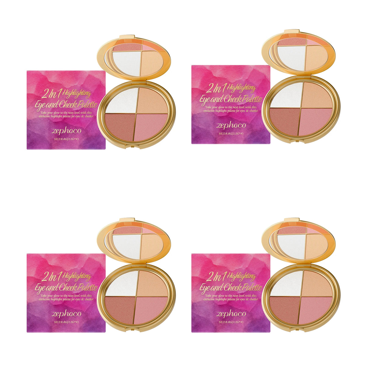 3-In-1 Face Palette Highly Pigmented Fine Powder Highlighter Shimmer Eyeshadow Silky Blush Multi-Functional Brightening Palette