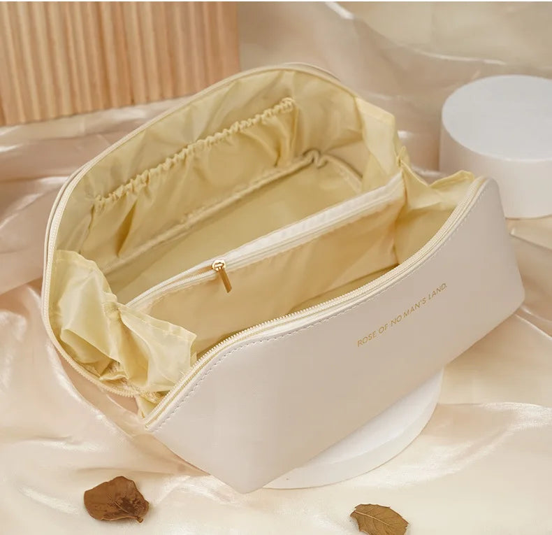 Women Travel Makeup Bag PU Cosmetic Organizer Large Capacity Toiletry Bag Wide Opening Portable Wash Bag
