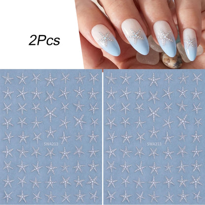 2pcs Summer Sea Star Nail Art Stickers Gold Silver Glitter Shell Starfish Nail Decals for DIY Manicure Soap Nail Decorations