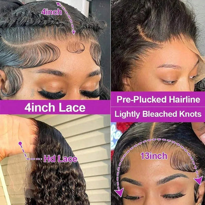 210 Density Deep Wave Human Hair Wigs 13x4 Transparent Lace Front Deep Curly Wigs Pre Plucked Virgin Raw Real Human Hair Wigs