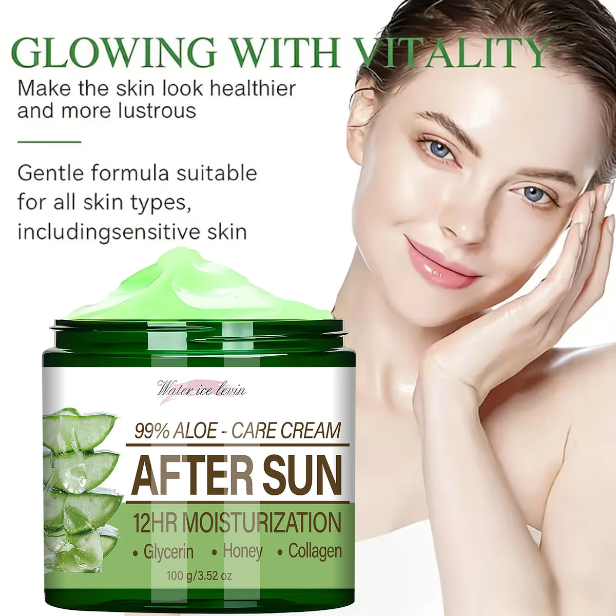 99% Aloe Vera After Sun Cream, 12HR Moisturizing with Collagen & Glycerin