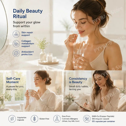 GHK-Cu Copper Peptide Capsules for Skin Repair Support, Collagen Metabolism Support, and Antioxidant Protection - 120 Capsules