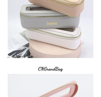 Customized Letters Colorful Classic Saffiano Portable Travel Clear PVC Cosmetic Bag TPU Wash Bag Makeup Brush Storage Bag Gift
