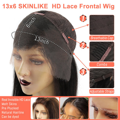 Layered Cut Bone Straight Chocolate Brown 13X6 HD Lace Full Frontal Wigs Human Hair Pre Plucked Colored Brazilian Hair For Women
