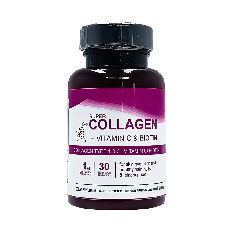 Collagen Capsules for Skin Hydration, Strong Hair & Nails Joint Support, Type 1 &3 Collagen with Vitamin C & Biotin, 60 Capsules