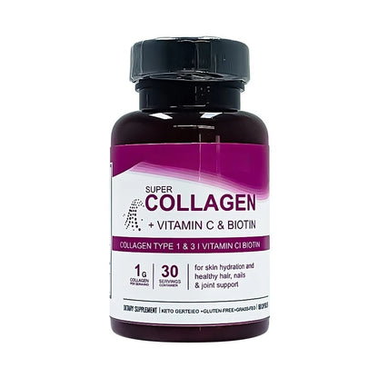 Collagen Capsules for Skin Hydration, Strong Hair & Nails Joint Support, Type 1 &3 Collagen with Vitamin C & Biotin, 60 Capsules