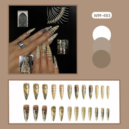 24pcs Blood Red Fake Nails Gradient Long Pointed False Nail Patch Full Cover Wearable Fake Nail Tips Halloween Manicure Sets