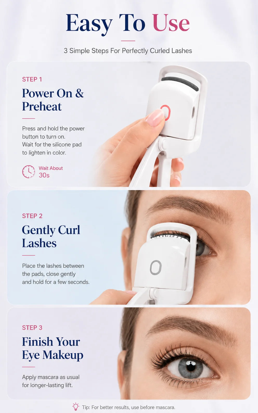 Electric Eyelash Curler Heated Eyelash Curler Rechargeable Eyelash Curler Dual Temperature Fast Heating Portable Makeup Tool