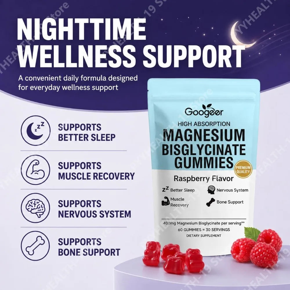 Magnesium Bisglycinate Gummies 400mg, with Vitamin D3 & Zinc, 60 Count, Supports Better Sleep, Muscle Recovery & Nervous System
