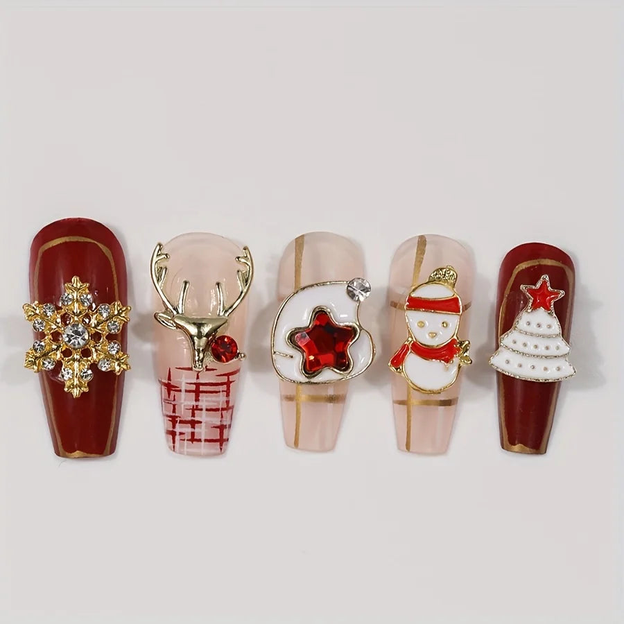 12 Grids Christmas Alloy Nail Charms Mixed Santa Hat Reindeer Snowflake Candy Cane 3D Rhinestone Enamel Ornaments Holiday DIY Nail Decor
