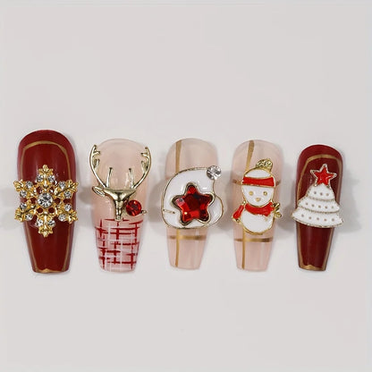 12 Grids Christmas Alloy Nail Charms Mixed Santa Hat Reindeer Snowflake Candy Cane 3D Rhinestone Enamel Ornaments Holiday DIY Nail Decor