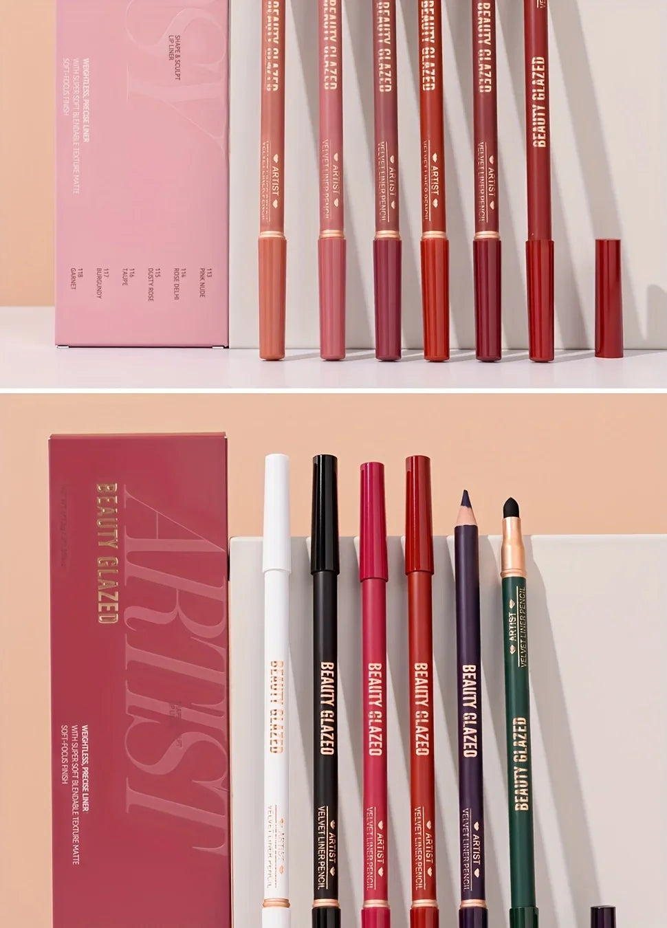 Beauty Glazed 6pcs Matte Nude Sponge Lip Liner Set  Long-Lasting Silky Waterproof Texture Multi-Function Makeup Pens