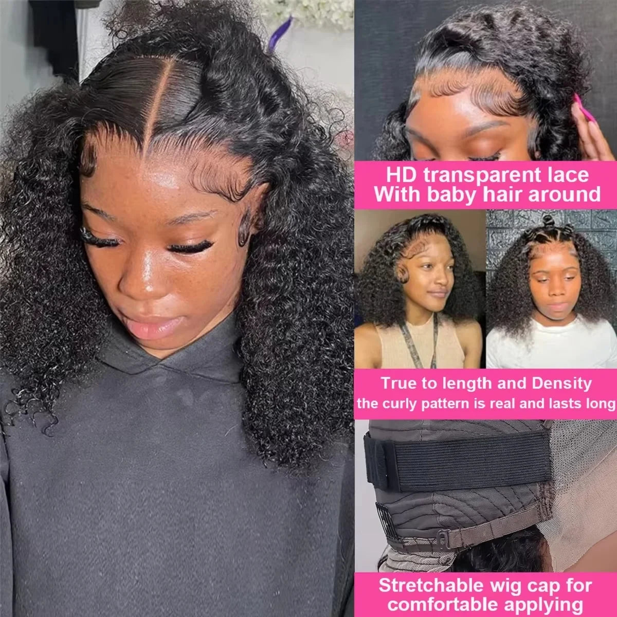 14 16 Inch Curly Deep Wave 13x4 Lace Frontal Wigs Short Bob Wig Brazilian Remy 100% Human Hair 4x4 Transparent Lace Front Wig