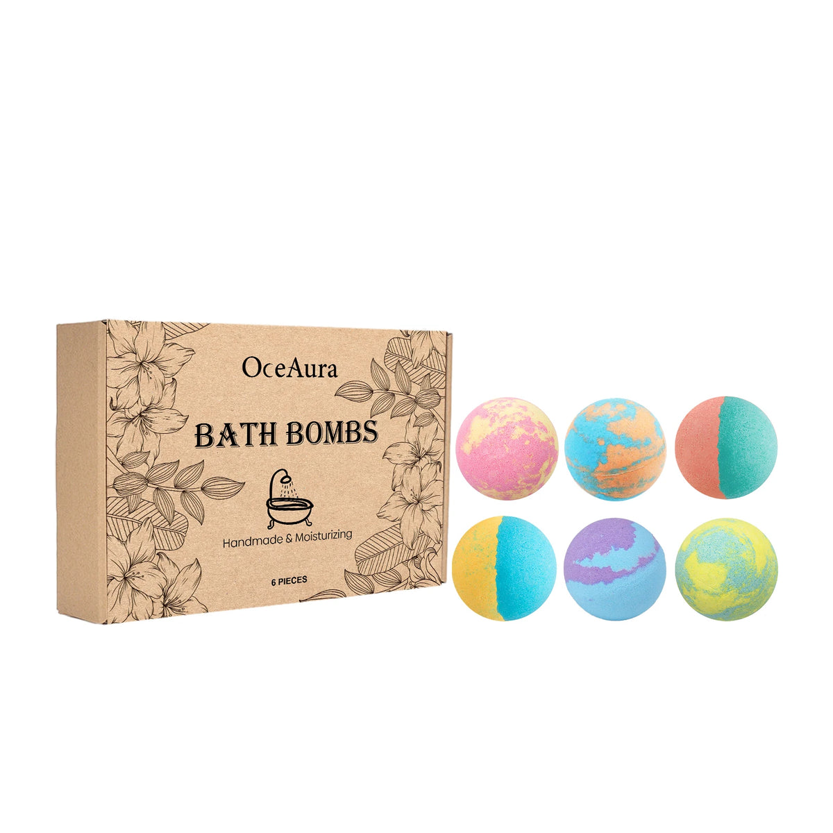 OceAura Bath Bombs Set Lily Rose Rosemary Bubble Skin Exfoliation Improve Dryness Handmade Gift Relaxing Spa Bath Salt Balls