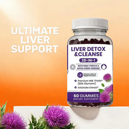 Milk Thistle Liver Support Gummies 28-in-1 Herbal Blend Apple Cider Vinegar Artichoke Daily Liver Wellness 60 Count