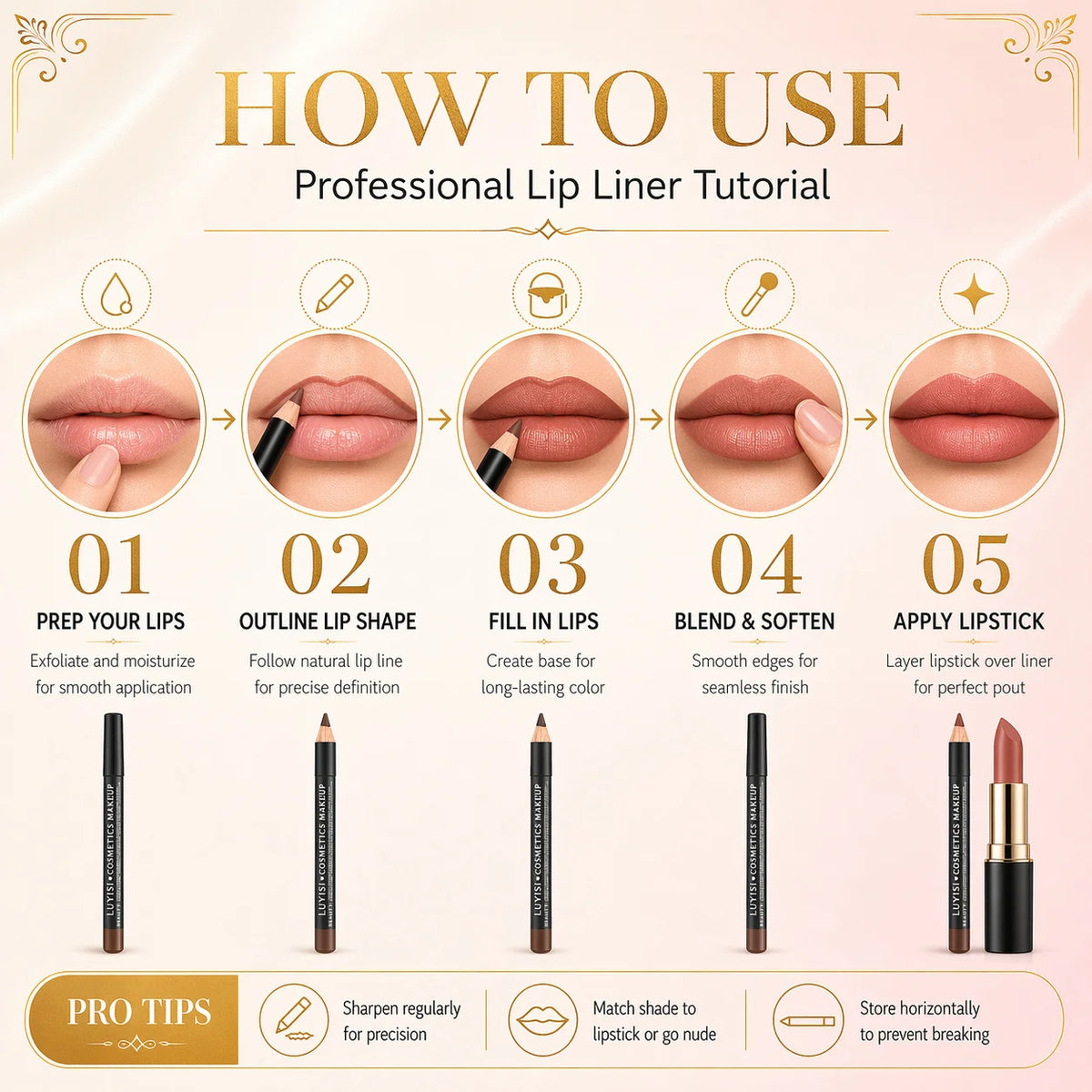 Waterproof Lip Liner,Smudge-Proof Eyeliner Lip Pencil,Highly Pigmented&Smooth Glide, Define Lip Shape,Brown Nude Shades Makeup