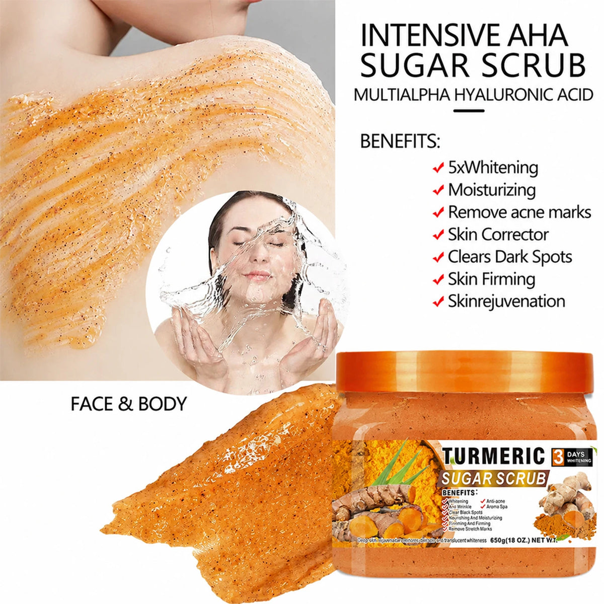 Turmeric Sugar Scrub 650g Each Body Exfoliator Natural Brightening Moisturizing Scrub for Glowing Smooth Skin