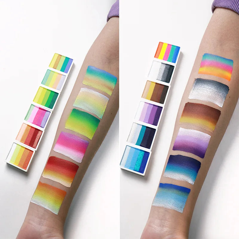 Professional Body Art 12 Colors Pastel Neon UV Color Rainbow Split Cake Face Paint Palette for Halloween Christmas